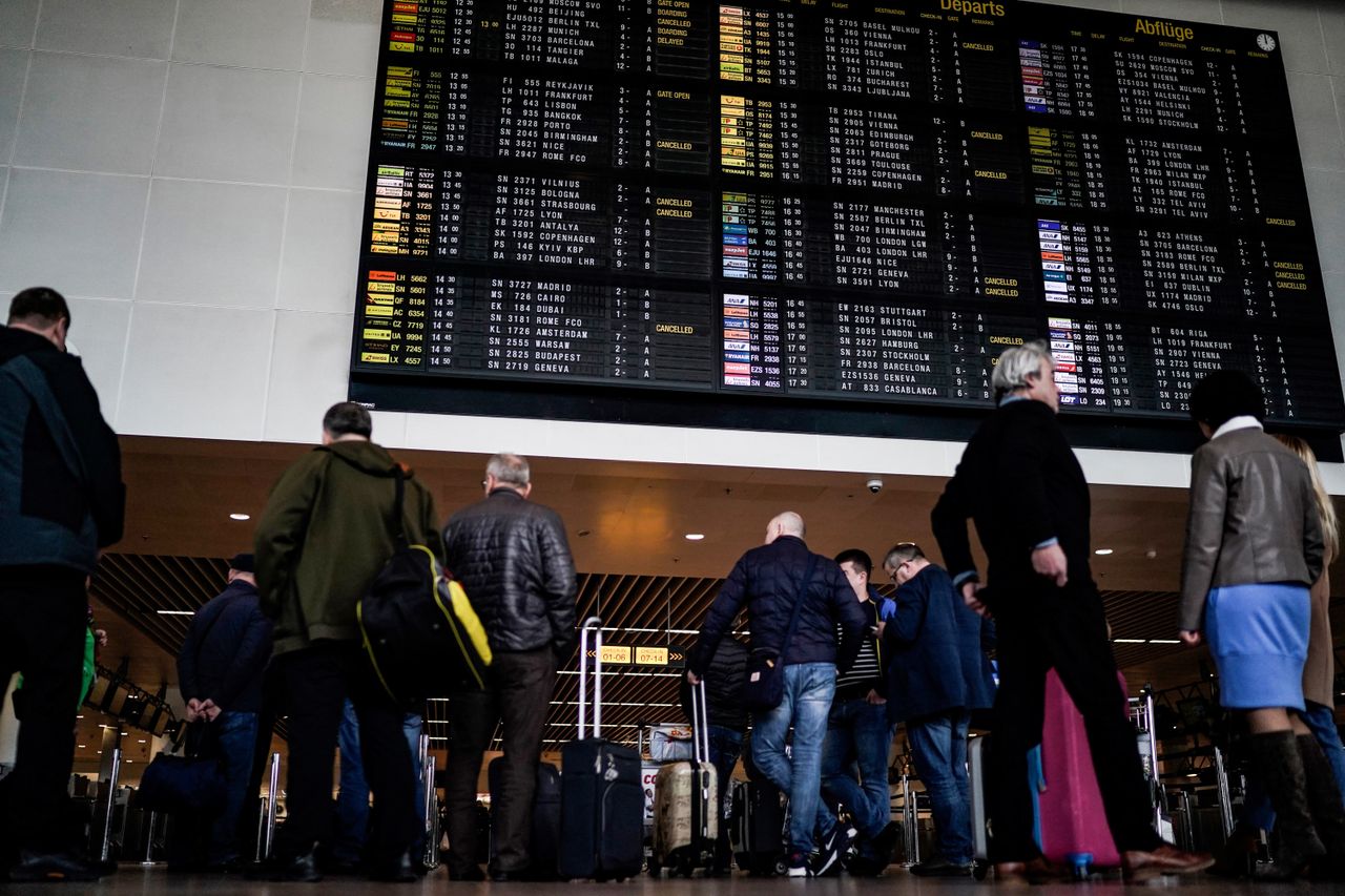 An information board at Brussels Airport