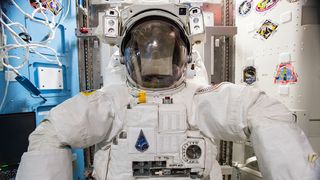 A U.S. spacesuit on board the International Space Station.