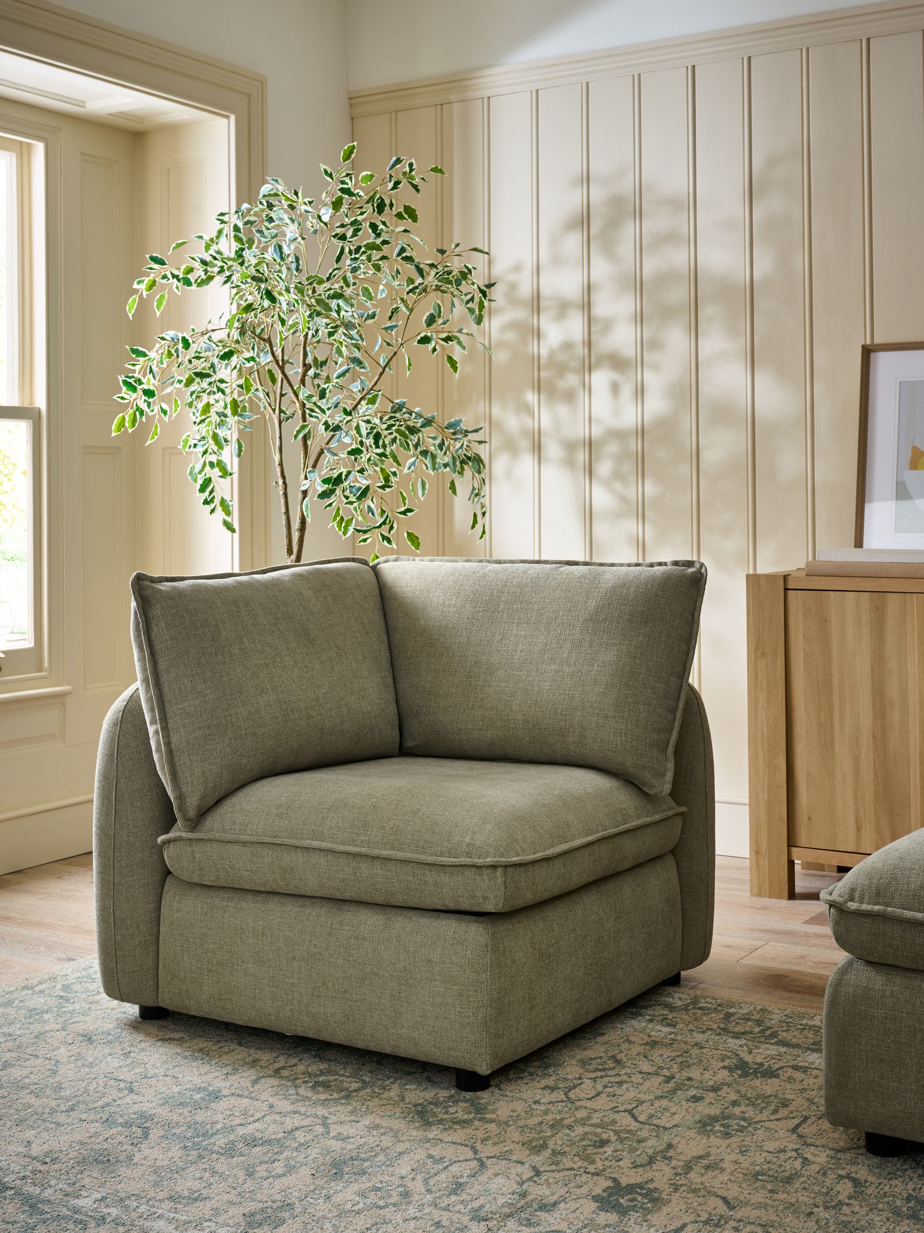 Brushed Weave Light Olive Green Crosby Modular Sofa Corner Piece With Storage