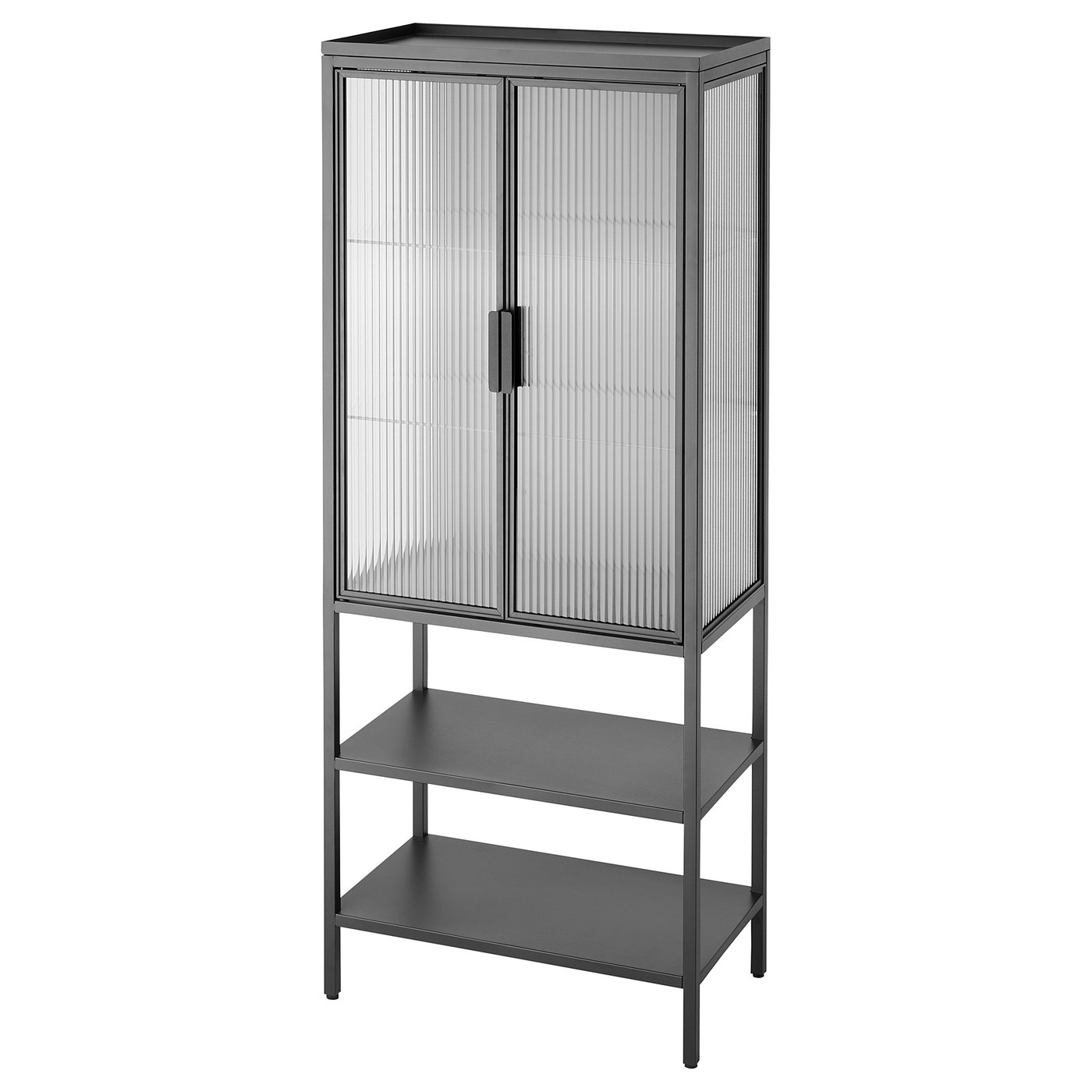 Mossj&amp;Ouml;n Glass-Door Cabinet With 2 Doors - Anthracite 60x34x146 Cm