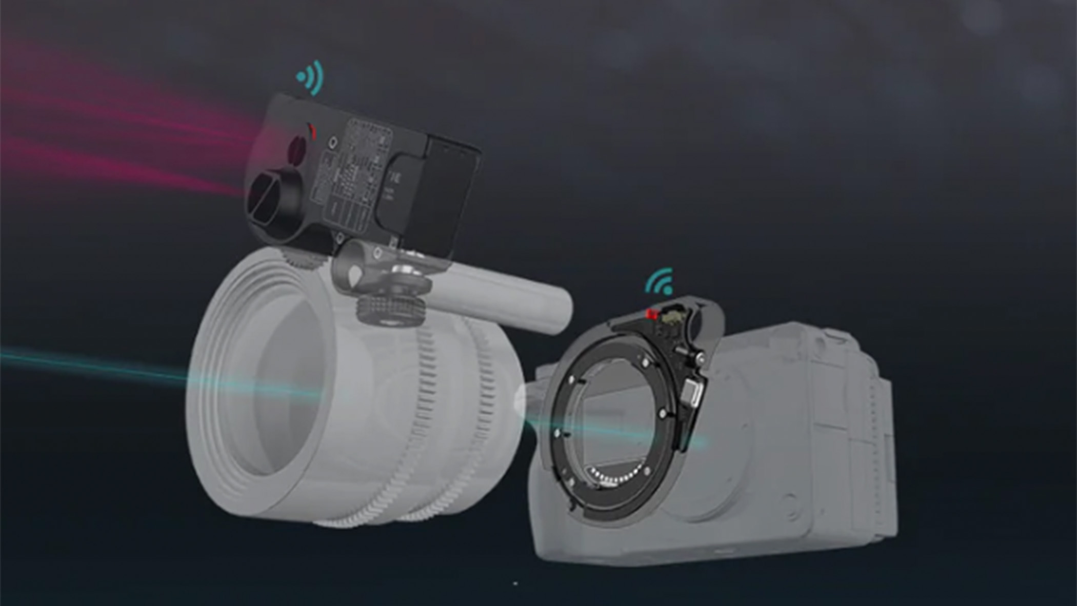 A diagram showing how the PDMOVIE Smart Fusion camera body autofocus adapter works. 