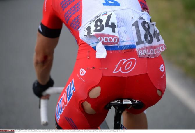 The aftermath of the crash for Vladimir Gusev (Katusha)