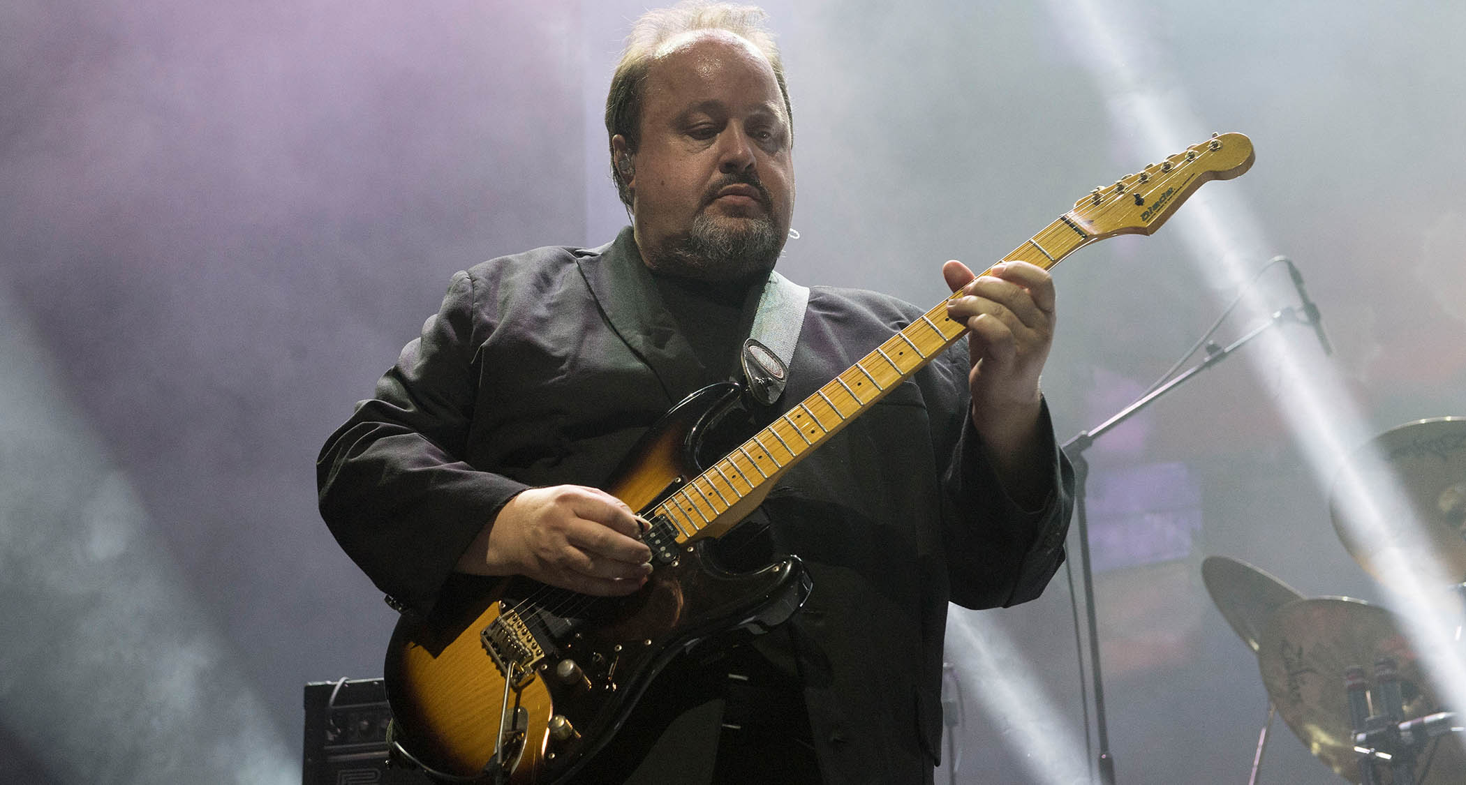 Steve Rothery plays his Blade S-style guitar live onstage in 2017