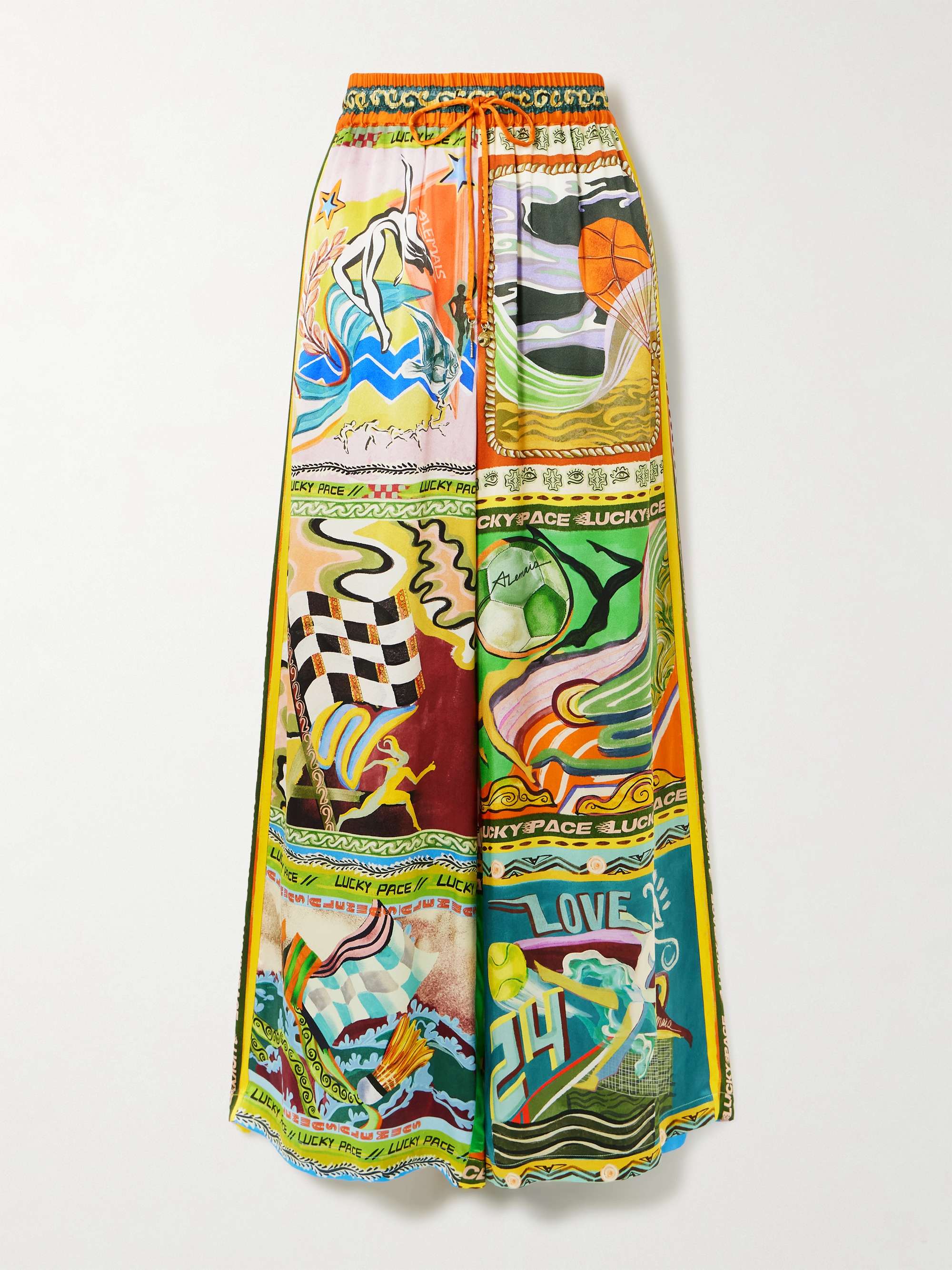 Lucky Pace Printed Silk-Satin Wide-Leg Pants