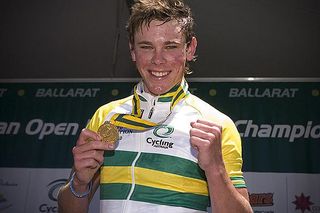 You little beauty! Michael Hepburn from Queensland was wrapped to take gold in the men's under 23 road race championship.