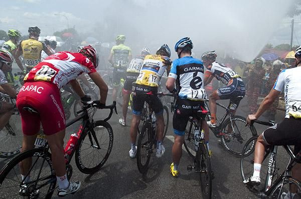 Nathan Haas with Garmin Barracuda teammate and tour leader David Zabriskie after a scorching day in the saddle.