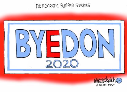 Political Cartoon U.S. 2020 election Byedon Biden bumper sticker