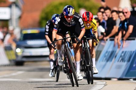TOURNON-SUR-RHONE, FRANCE - SEPTEMBER 12: (L-R) Stage winner Juliette Berthet of France and Team FDJ United - SUEZ and Niamh Fisher-Black of New Zealand and Team Lidl - Trek - Yellow Leader Jersey sprint at finish line during the 24th Tour Cycliste Feminin International de l'Ardeche 2026, Stage 3 a 120km stage from Tournon-sur-Rhone to Tournon-sur-Rhone on September 12, 2026 in Tournon-sur-Rhone, France. (Photo by Billy Ceusters/Getty Images)