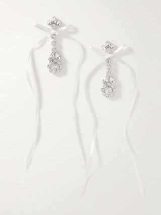 Victorian Bow Silver-Tone Satin and Crystal Earrings