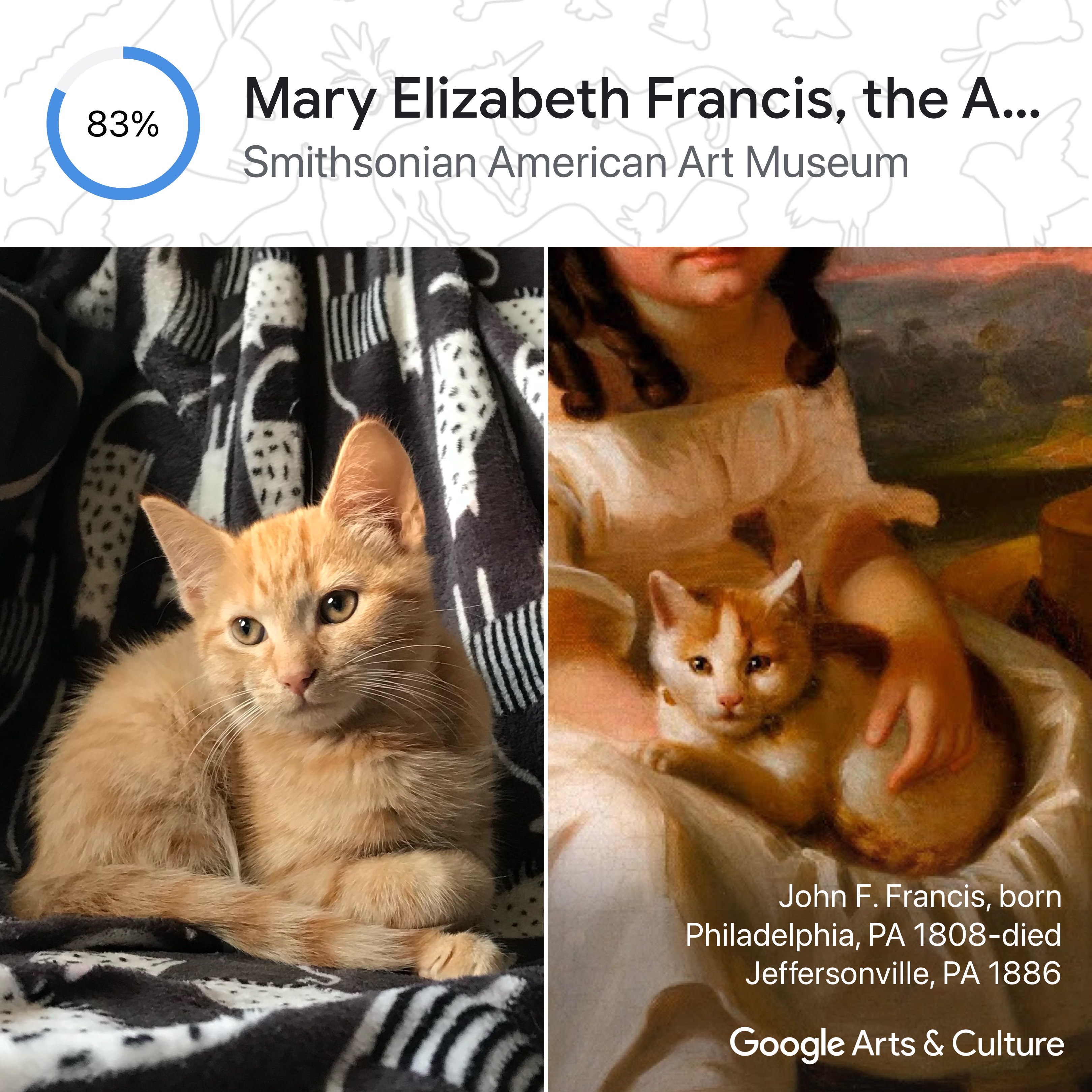 A comparison between a pet photo and a traditional painting.