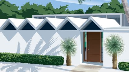 The perfect Sarasota tour of modernist architecture at MOD Weekend 2022, here a graphic of Zigzag House by John Pirman