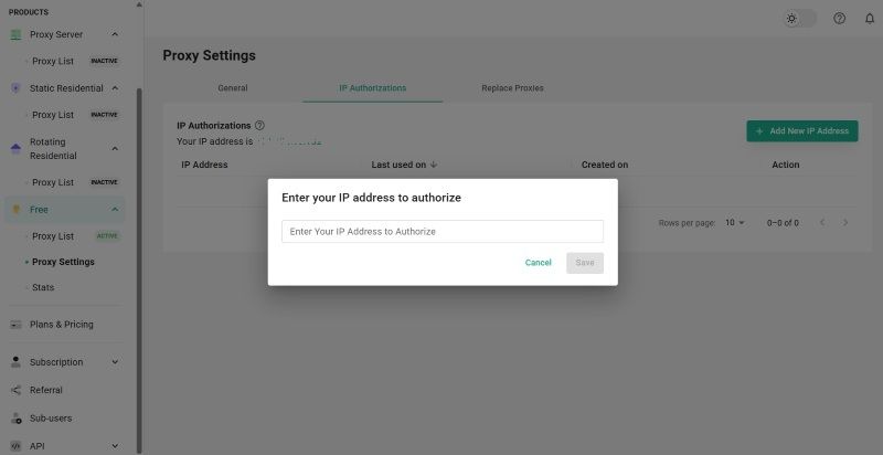 Webshare proxy settings