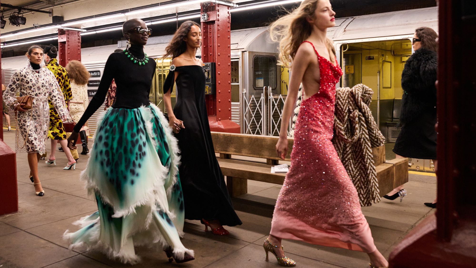 models on the new york subway for chanel&#039;s metiers d&#039;art 2026 show