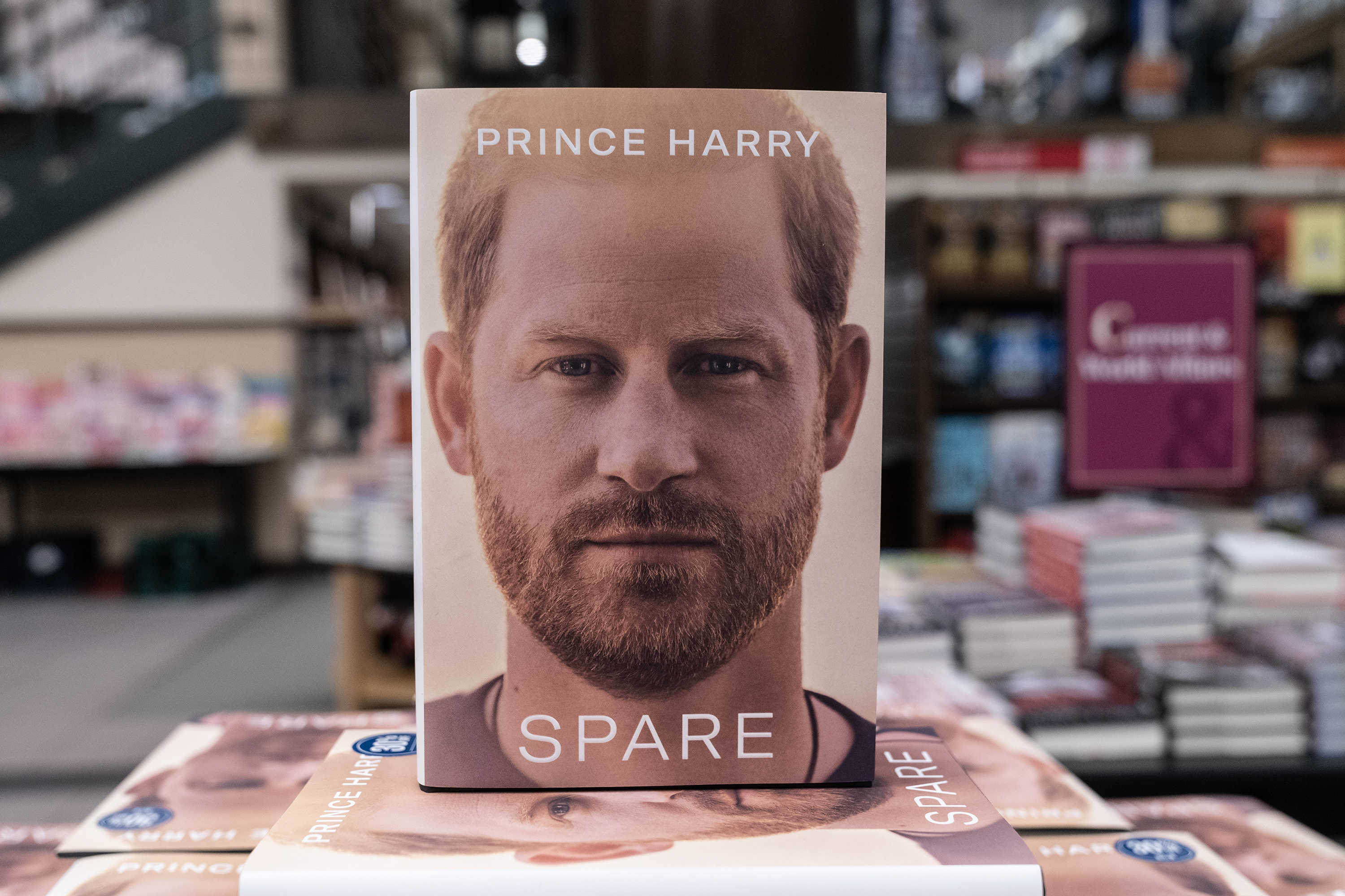 NEW YORK, UNITED STATES - 2023/01/10: Book by Prince Harry, Duke of Sussex memoir titled &amp;lsquo;Spare&amp;rsquo; went on sale and seen on display at the Barnes &amp;amp; Noble bookstore. Book has been ghostwritten by JR Moehringer. (Photo by Lev Radin/Pacific Press/LightRocket via Getty Images)