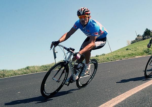 Fabian Cancellara (Team CSC) in the leader's jersey.