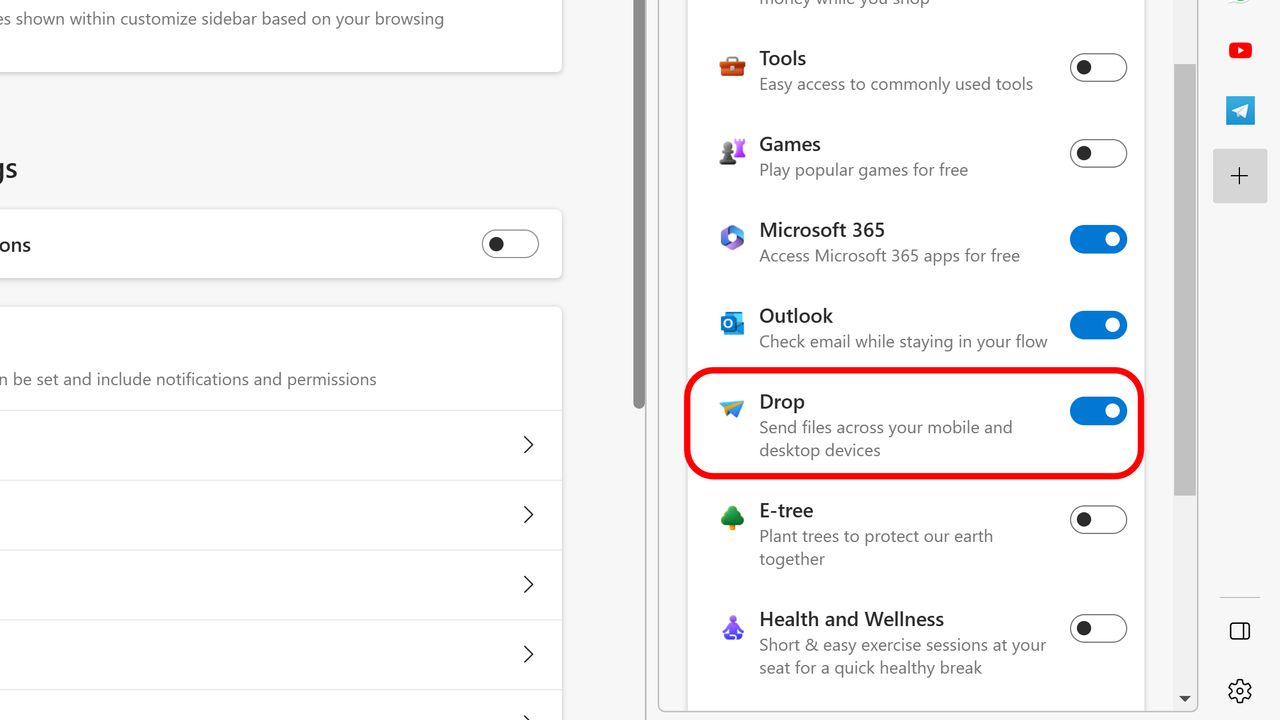 Microsoft Edge Drop feature on desktop
