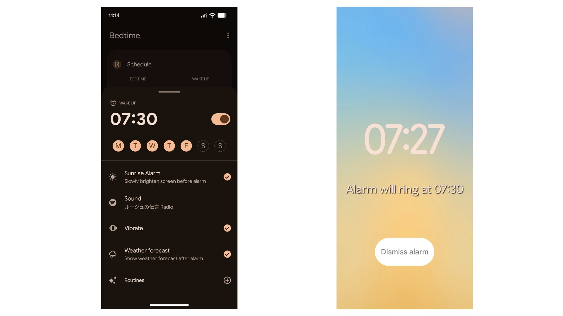 Google Clock app Sunrise Alarm screenshots