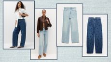 two model and two still life shots of M&S sparkly jeans