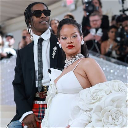 A$AP Rocky and Rihanna at the 2023 Met Gala: Karl Lagerfeld: A Line of Beauty held at the Metropolitan Museum of Art on May 1, 2023 in New York, New York. (Photo by Michael Buckner/Variety via Getty Images)