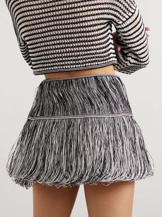Tiered Fringed Chenille Mini Skirt 