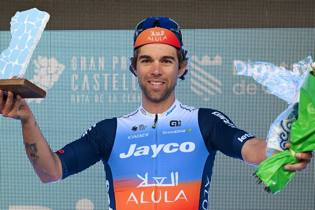 ONDA SPAIN JANUARY 21 Michael Matthews of Australia and Team Jayco AlUla celebrates at podium as race winner during the 1st Gran Premio Castellon Ruta de la Ceramica 2024 a 1739km one day race from Castellon to Onda on January 21 2024 in Onda Spain Photo by Dario BelingheriGetty Images