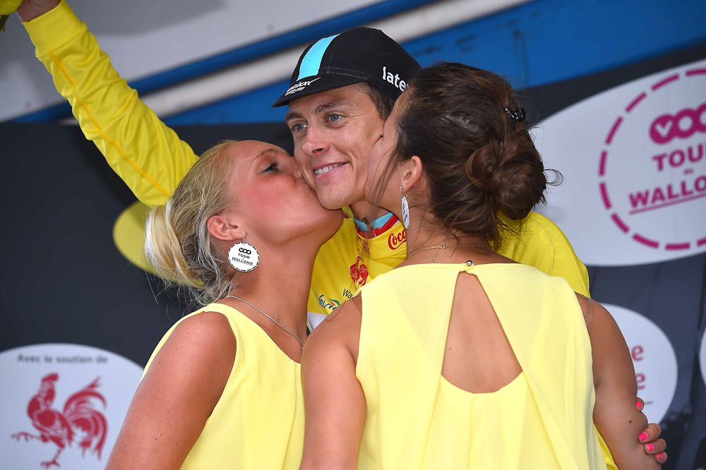 Nike Terpstra on the stage 3 podium.