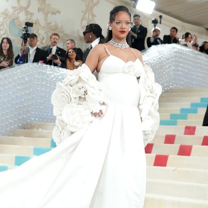 Rihanna attends the 2023 Met Gala Celebrating "Karl Lagerfeld: A Line Of Beauty" at Metropolitan Museum of Art on May 01, 2023 in New York City.