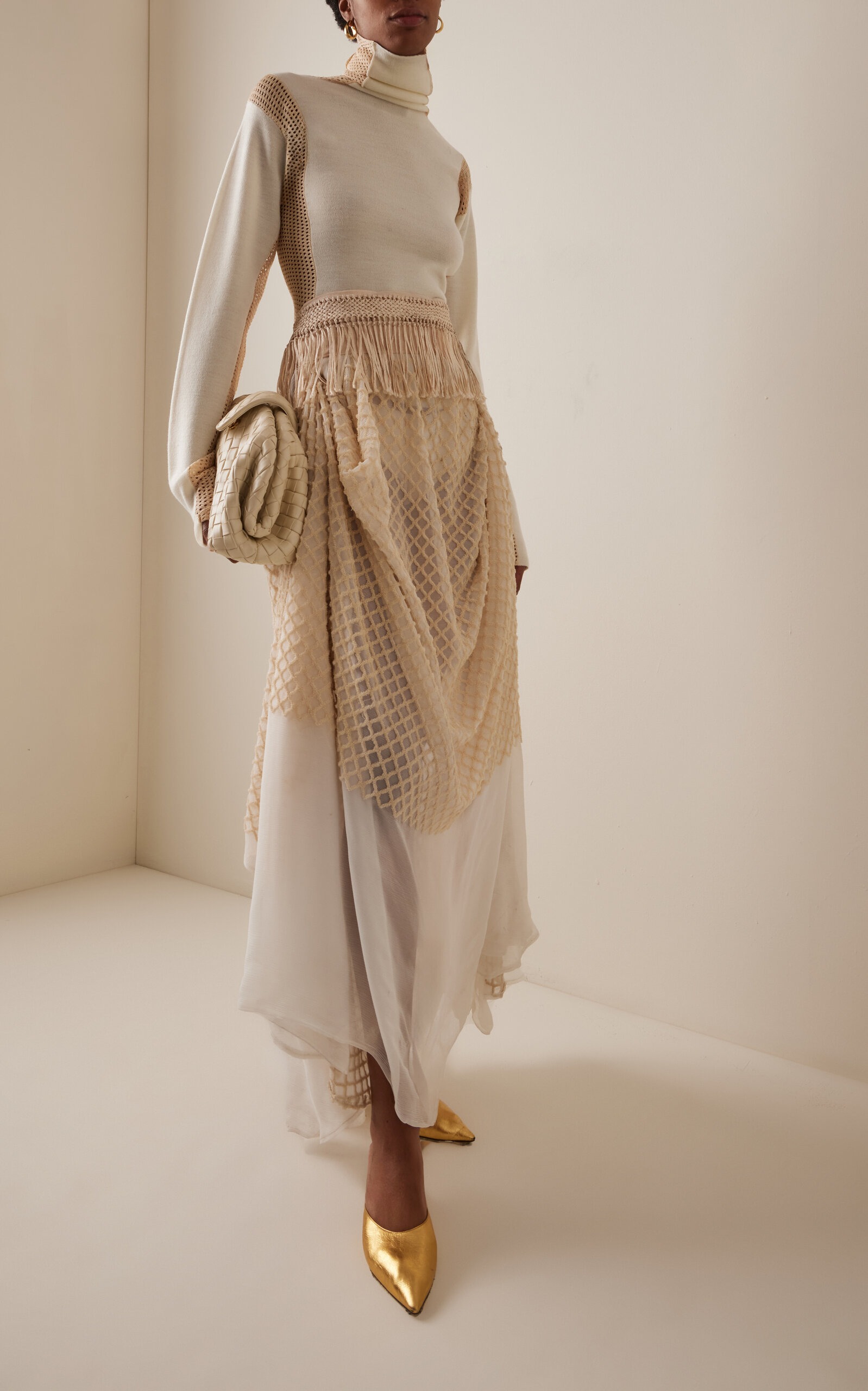 Piano Embroidered Silk Chiffon Maxi Skirt