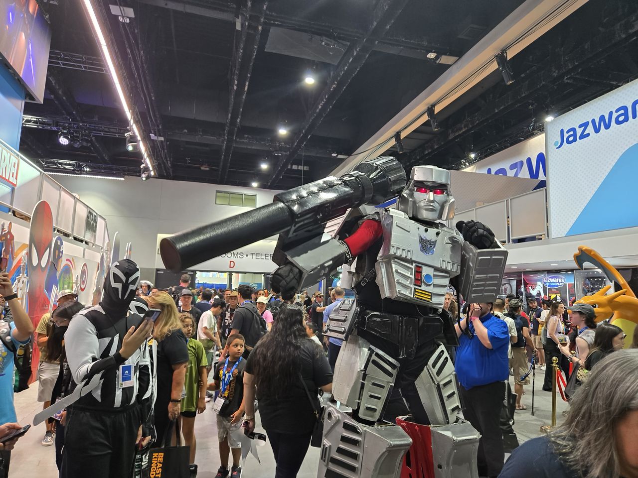 A robot costume in a crowd of people