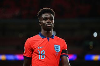 Bukayo Saka of England looks on at full-time after the UEFA Nations League League A Group 3 match between England and Germany at Wembley Stadium on September 26, 2022 in London, England.