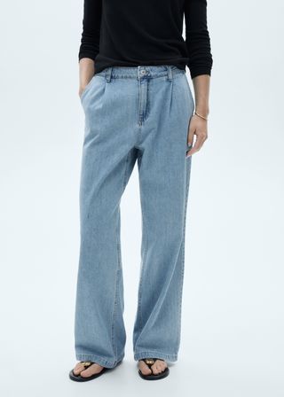 Wide-Leg Pleated Jeans - Women | Mango Usa