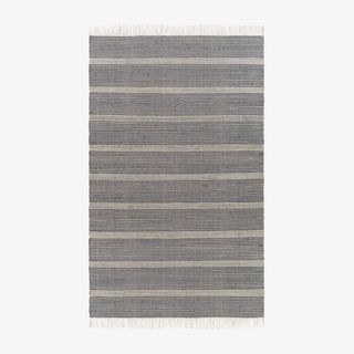 Navy blue and white striped rectangular rug