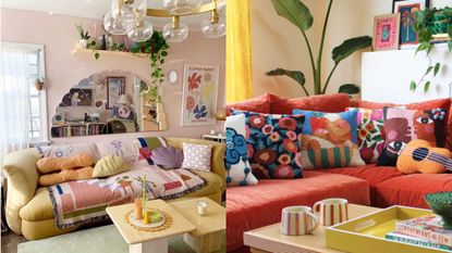 Two living rooms with colorful home decor