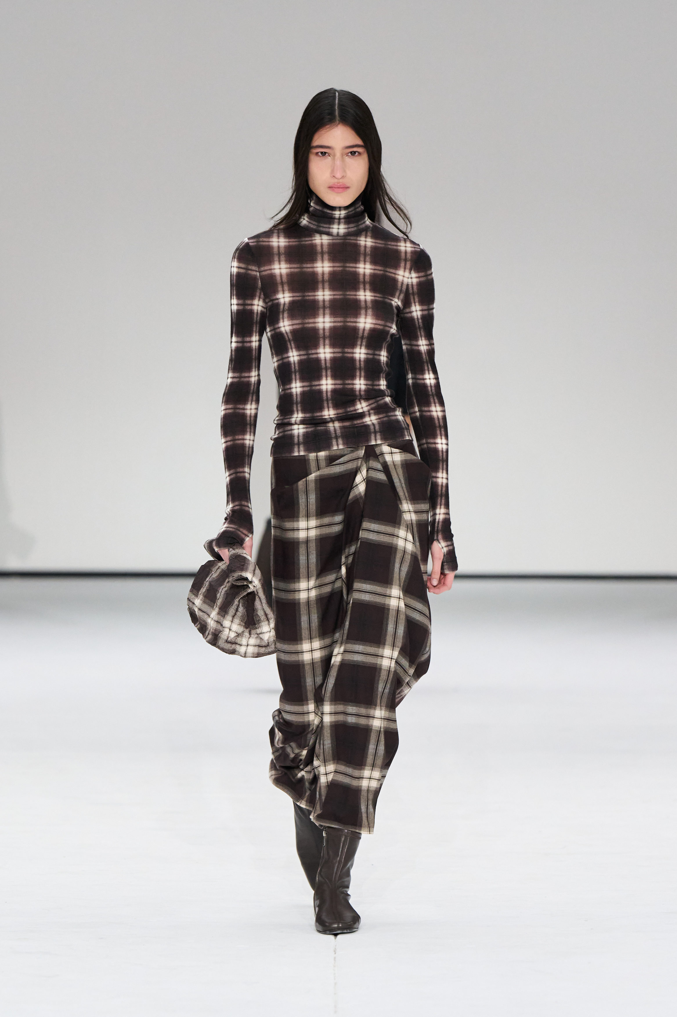 Draped Checked Midi Skirt
