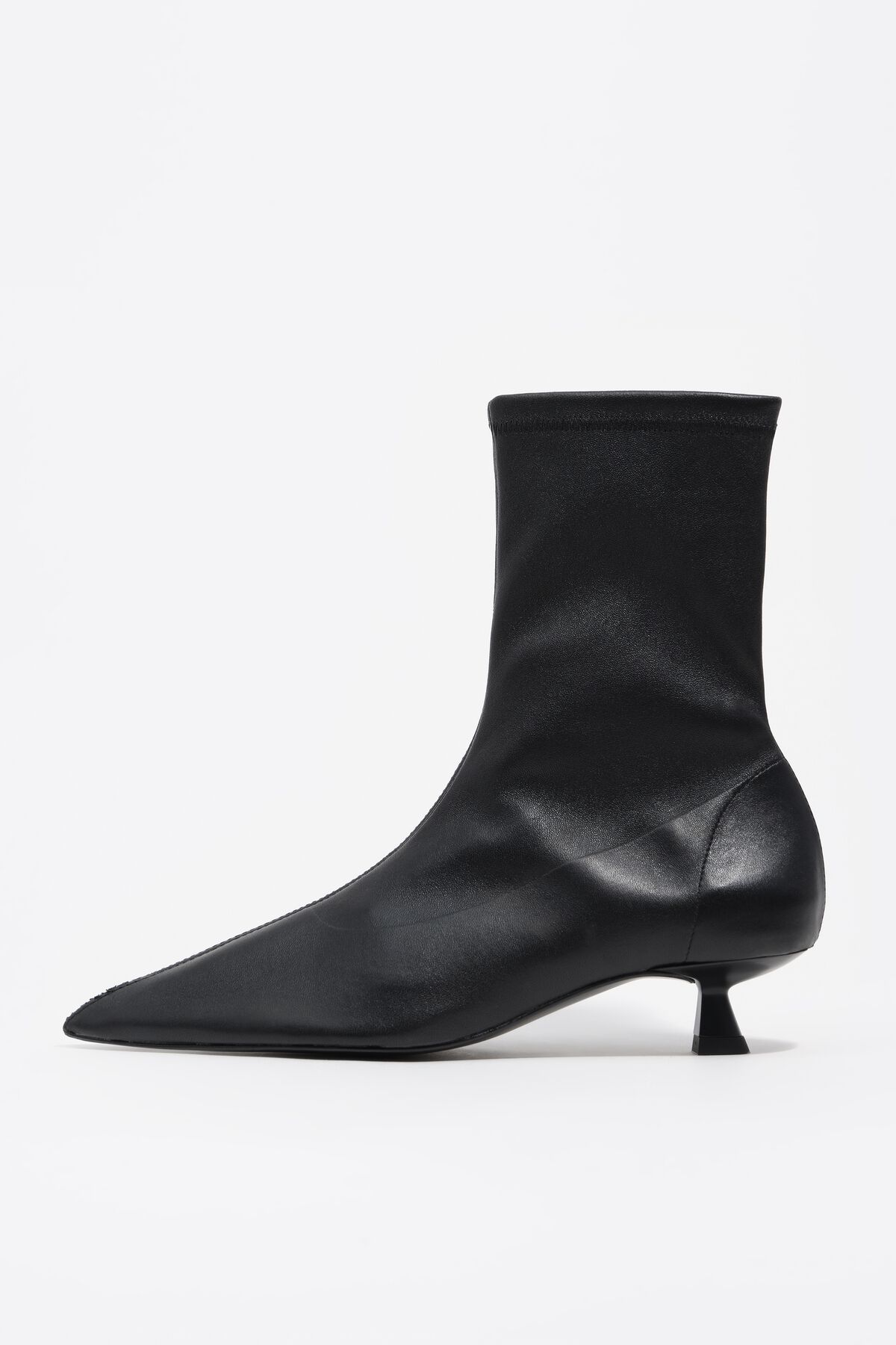 Black Leather Elastic Ankle Boot