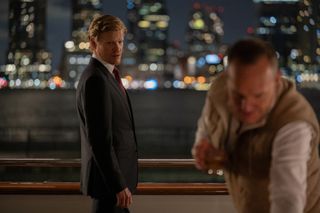 jesse plemons as Roger Carlson making a deal outside with clark gregg as robert lyndon in zero day