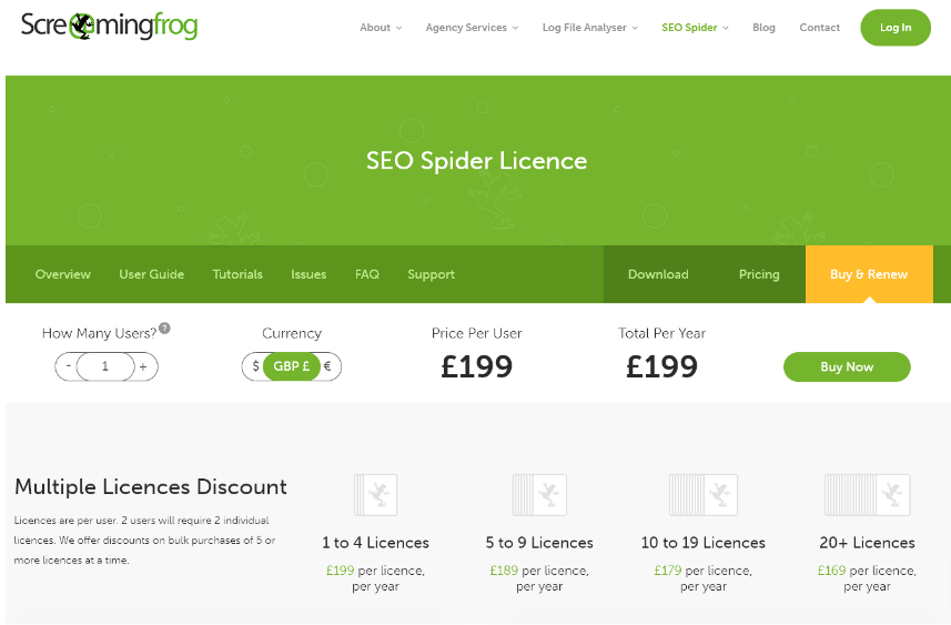 Screaming Frog SEO Spider pricing