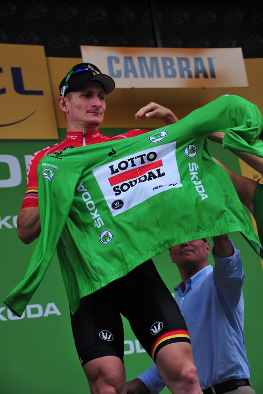 Andr&eacute; Greipel (Lotto Soudal) on the podium