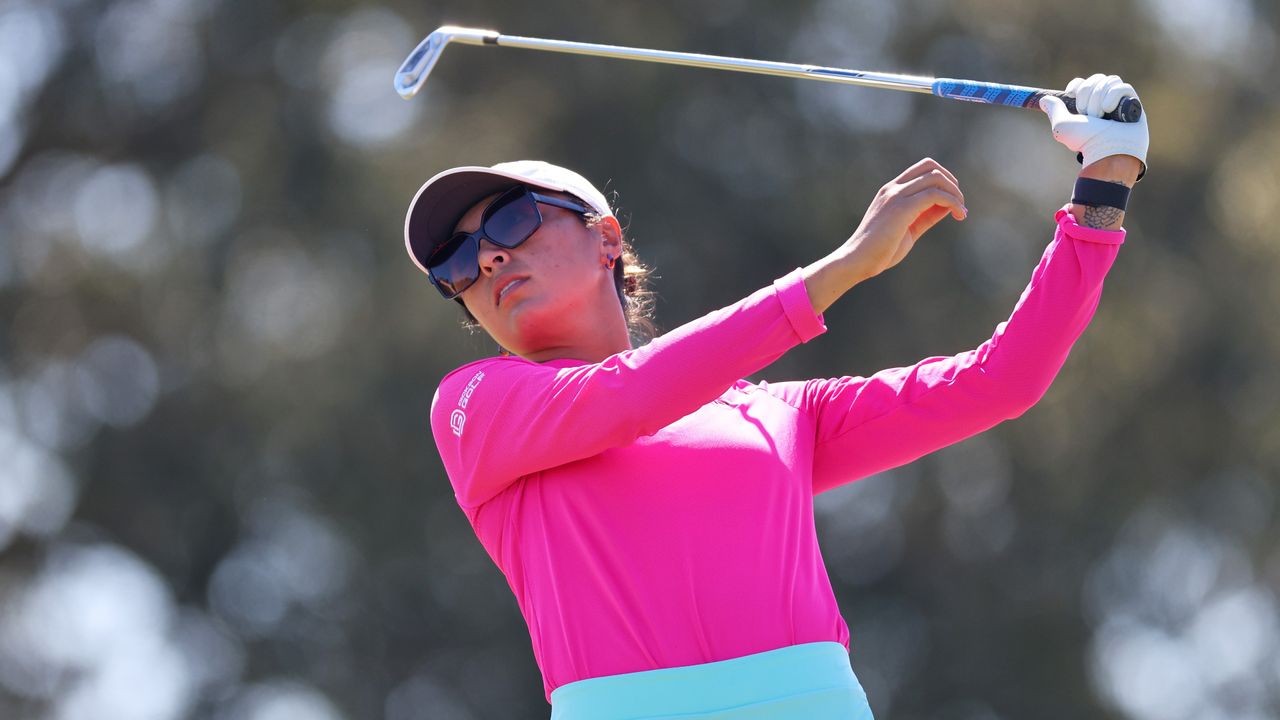 Gabby Lemieux of USA plays her shot on the third tee during the first round of the Epson Tour Championship