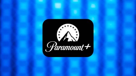 Paramount Plus logo on blue abstract background