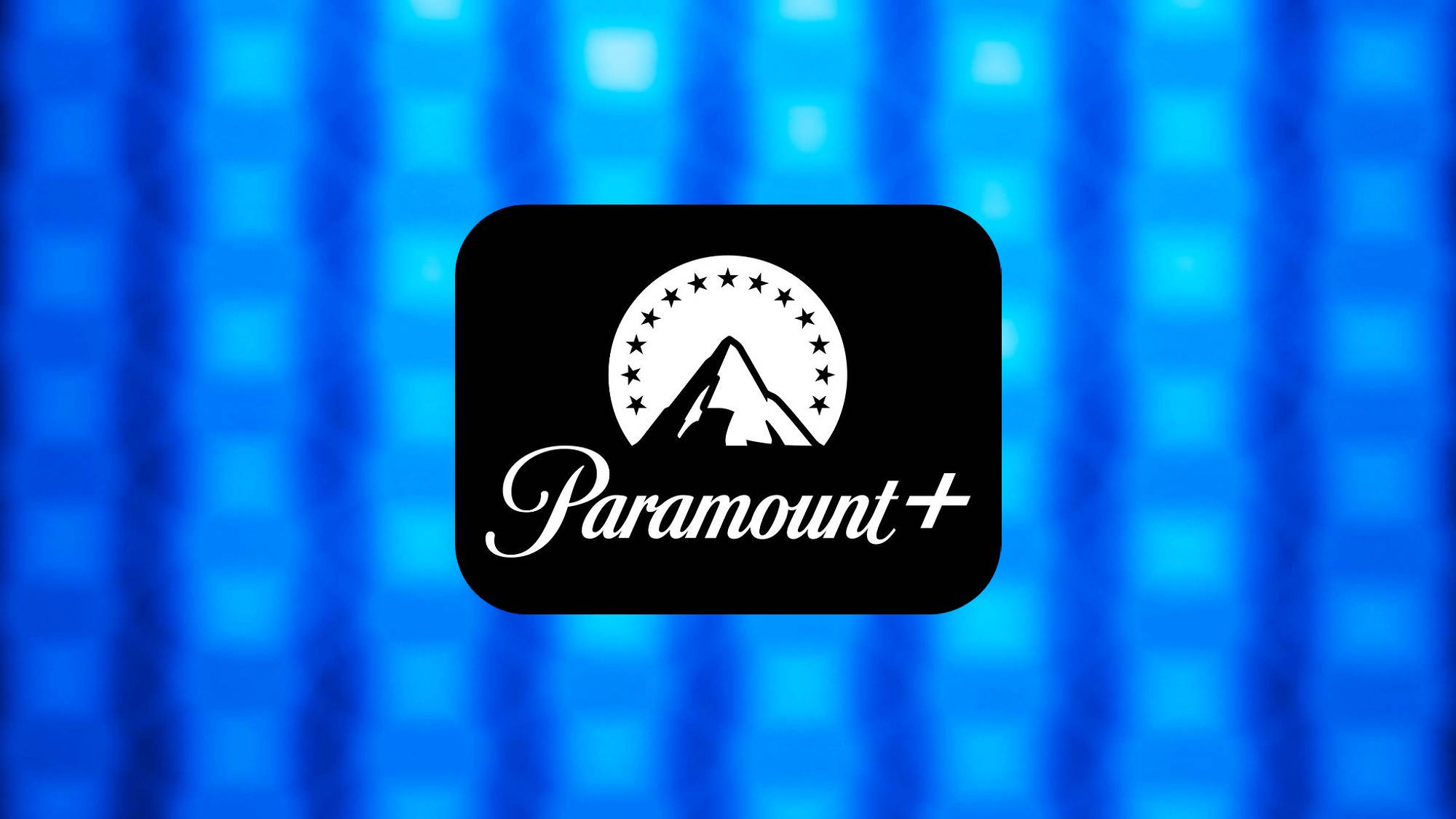 Paramount Plus logo on blue abstract background