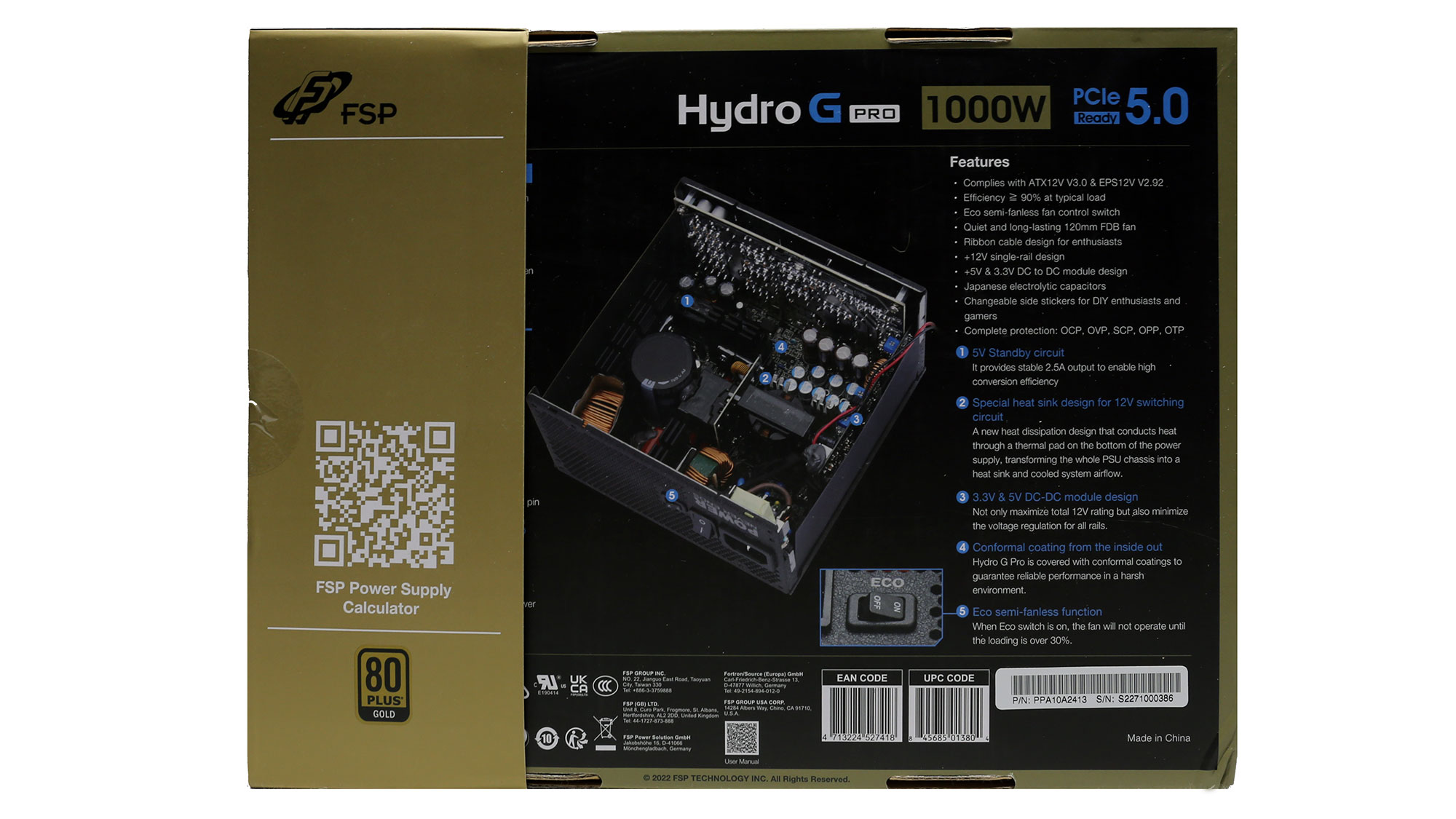 FSP Hydro G Pro Alimentatore 1000W ATX 3.0 – 80+ Gold, Cavi Nastro, Ventola Silenziosa 120mm