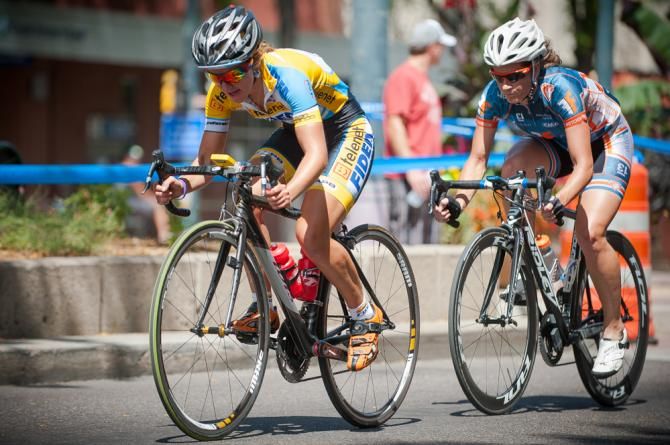 Amy Dombroski, Telenet, during early race action. Amy, as many cyclocross stars, is using late season road racing for preperation of the upcoming cyclocross season.