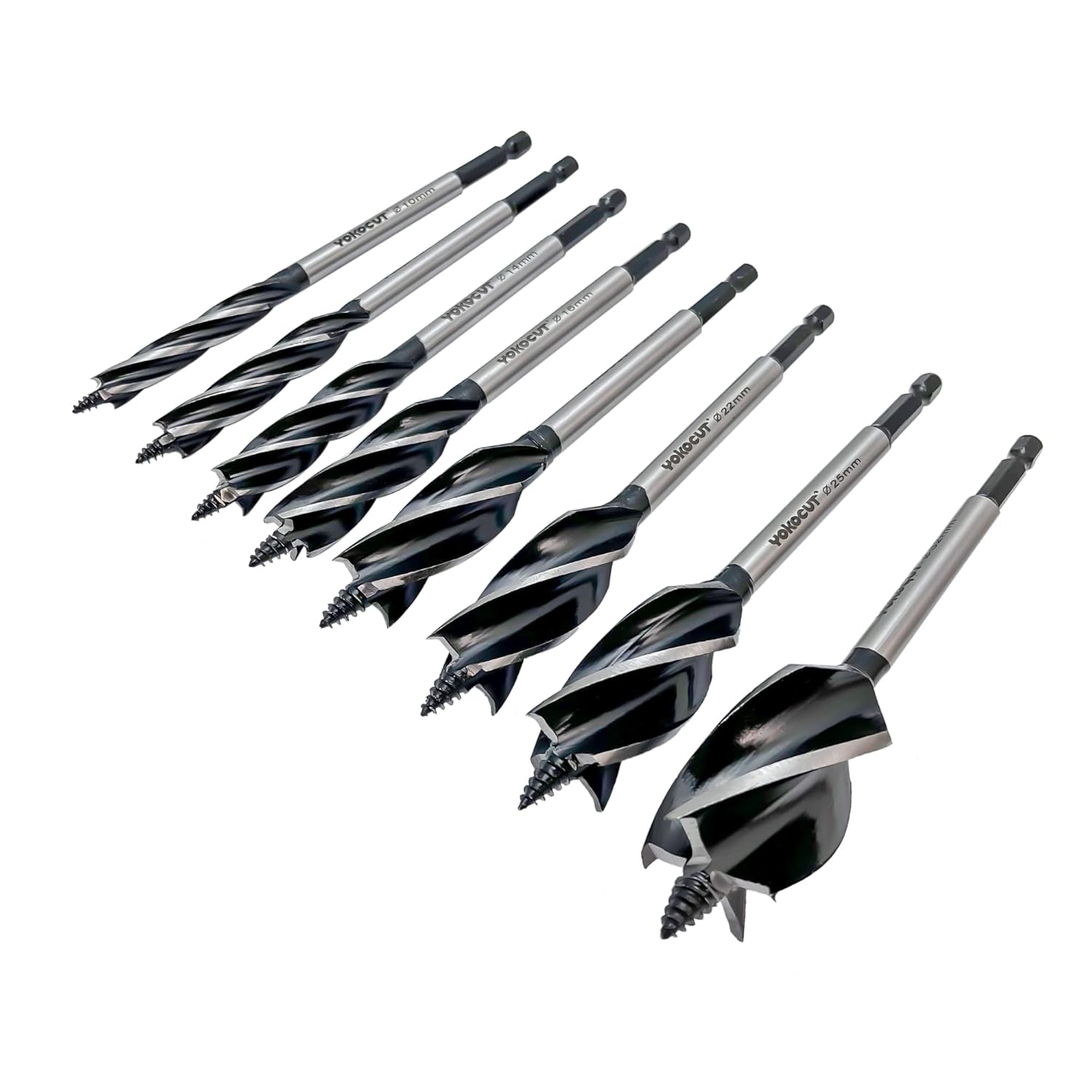 8-Piece Auger Drill Bit for Wood, Quick Change Shank 4-Flute Auger Drill Bit for Soft &amp;amp; Hard Wood, Plastic, Drywall (10mm,12mm,14mm,16mm,20mm,22mm,25mm,32mm)