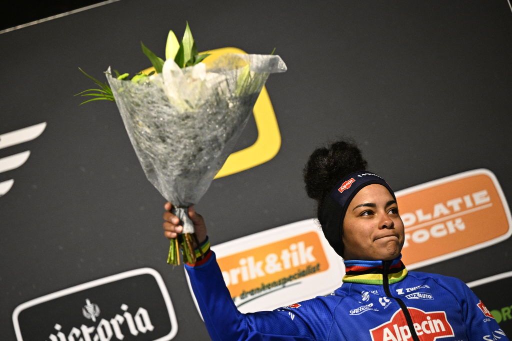 Dutch Ceylin Del Carmen Alvarado pictured on the podium after the women elite race of the Superprestige Diegem 6th stage out of 8 in the Superprestige cyclocross cycling competition in Diegem Wednesday 28 December 2022BELGA PHOTO JASPER JACOBS Photo by JASPER JACOBS BELGA MAG Belga via AFP Photo by JASPER JACOBSBELGA MAGAFP via Getty Images