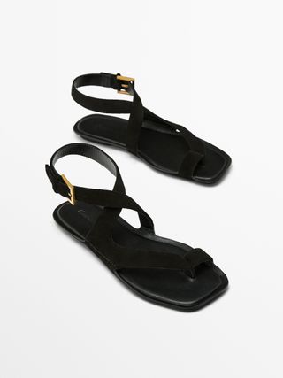 Massimo Dutti, Split Suede Flat Sandals