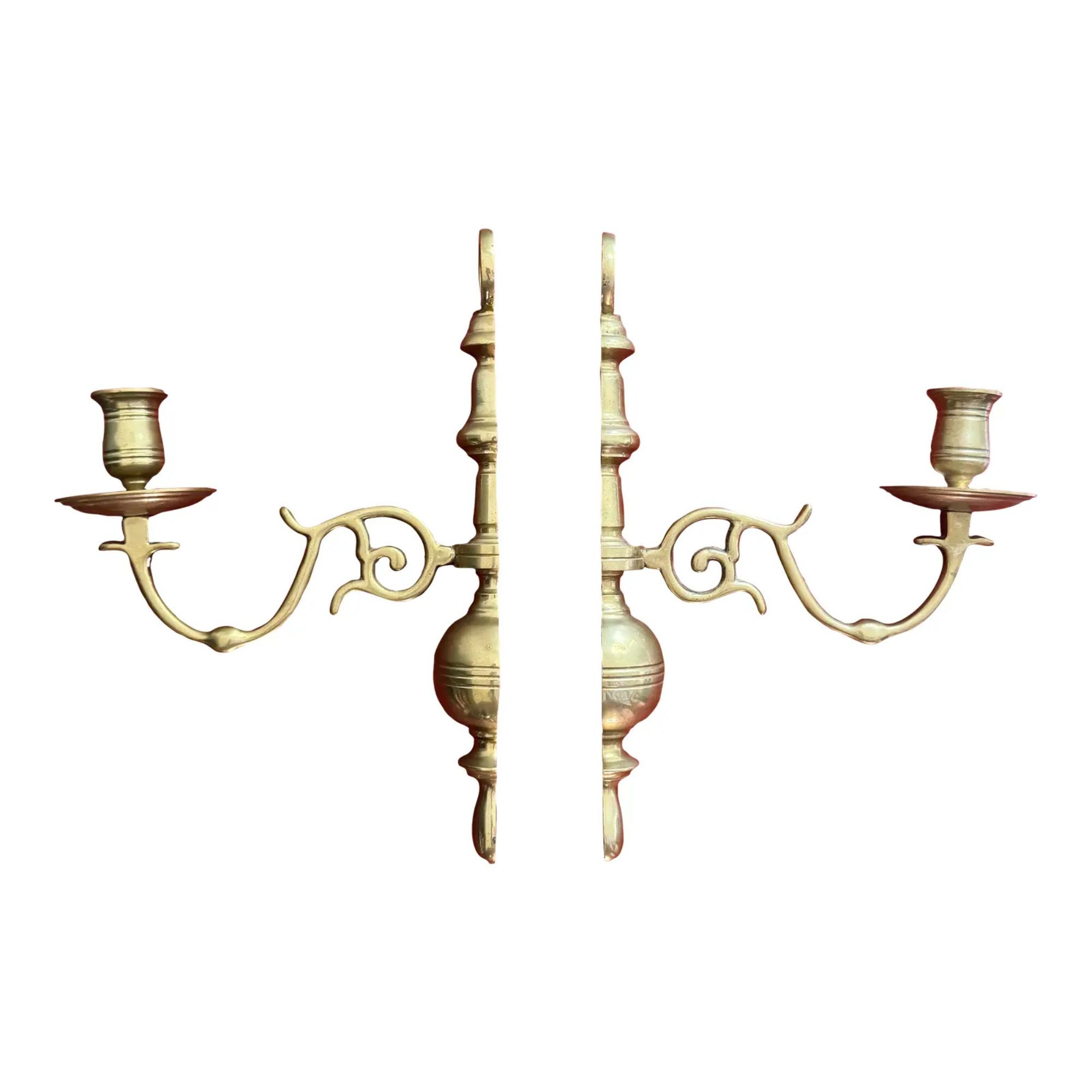 Vintage Solid Brass Candle Sconces - a Pair