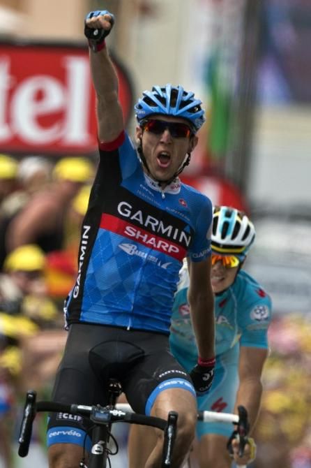 Dan Martin (Garmin-Sharp) outsprints Jakob Fuglsang (Astana) to win stage 9 of the Tour de France