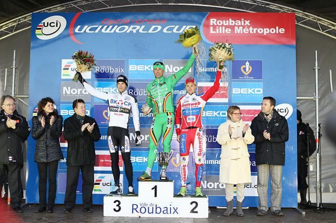 Elite men's Roubaix podium: Niels Albert, Sven Nys, Kevin Pauwels