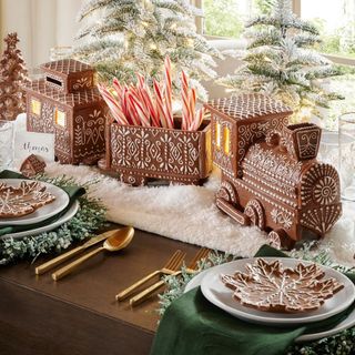 Handcrafted Ceramic Gingerbread Train on a dining table. 